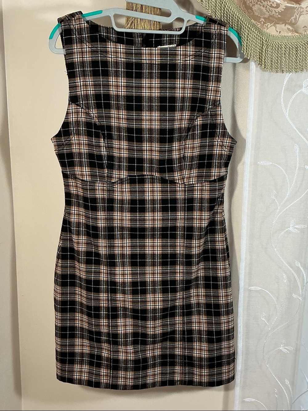 Pilcro Anthropology Black & Brown Plaid Sleeveless Sheath Mini Dress Sz M